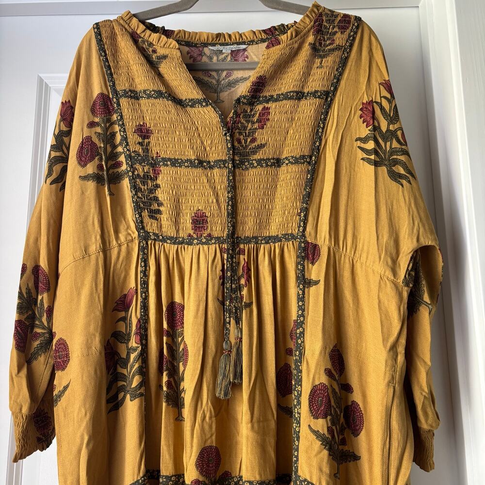 John Mark Golden Yellow Botanical Maxi Dress Size Large Cottagecore Prairie Boho - Picture 3 of 7
